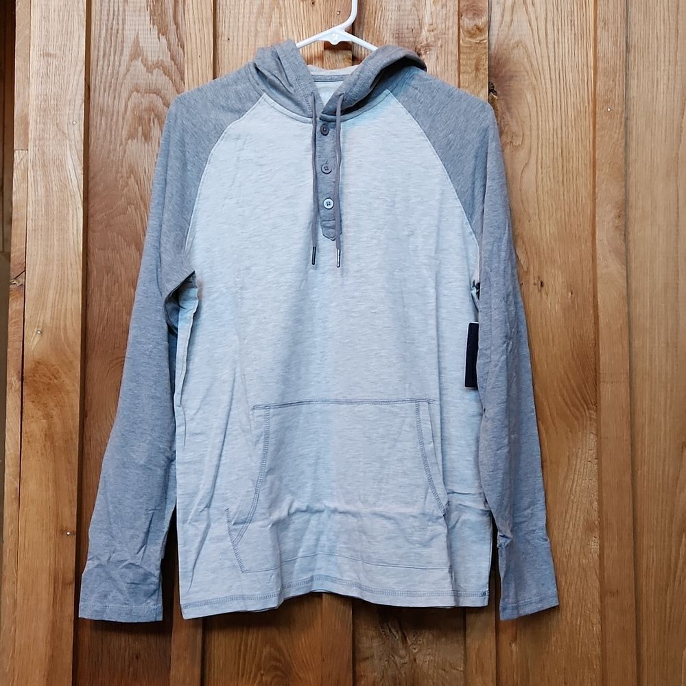 Flag & Anthem Athleisure Henley Sporty Lightweight Casual Hoodie, Small, Gray